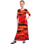 Red  Waves Abstract Series No16 Kids  Quarter Sleeve Maxi Dress