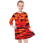 Red  Waves Abstract Series No16 Kids  Quarter Sleeve Shirt Dress