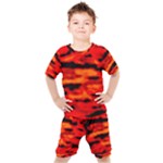 Red  Waves Abstract Series No16 Kids  Tee and Shorts Set