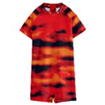 Red  Waves Abstract Series No16 Kids  Boyleg Half Suit Swimwear