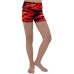 Red  Waves Abstract Series No16 Kids  Lightweight Velour Yoga Shorts