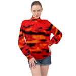 Red  Waves Abstract Series No16 High Neck Long Sleeve Chiffon Top