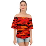 Red  Waves Abstract Series No16 Off Shoulder Short Sleeve Top