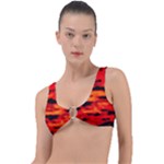 Red  Waves Abstract Series No16 Ring Detail Bikini Top