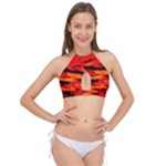 Red  Waves Abstract Series No16 Cross Front Halter Bikini Top