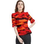 Red  Waves Abstract Series No16 Frill Neck Blouse