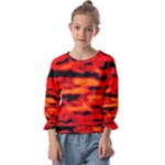 Red  Waves Abstract Series No16 Kids  Cuff Sleeve Top