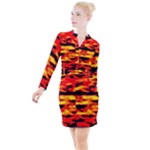 Red  Waves Abstract Series No17 Button Long Sleeve Dress