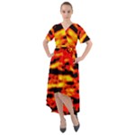 Red  Waves Abstract Series No17 Front Wrap High Low Dress