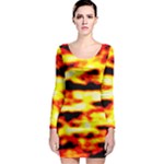 Red  Waves Abstract Series No19 Long Sleeve Bodycon Dress