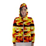 Red  Waves Abstract Series No19 Women s Hooded Windbreaker