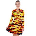 Red  Waves Abstract Series No19 Long Sleeve Panel Dress