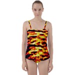 Red  Waves Abstract Series No19 Twist Front Tankini Set