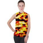 Red  Waves Abstract Series No19 Mock Neck Chiffon Sleeveless Top