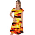 Red  Waves Abstract Series No19 Classic Short Sleeve Dress