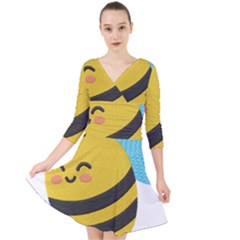 Quarter Sleeve Front Wrap Dress 