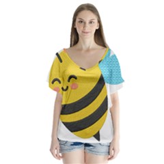 V-Neck Flutter Sleeve Top 