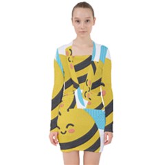 V-neck Bodycon Long Sleeve Dress 