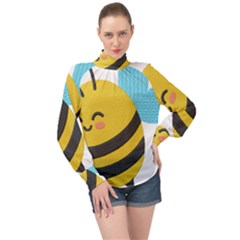 High Neck Long Sleeve Chiffon Top 