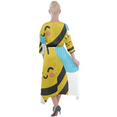 Quarter Sleeve Wrap Front Maxi Dress 