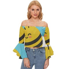 Off Shoulder Flutter Bell Sleeve Top 