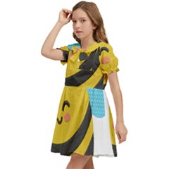 Kids  Bow Tie Puff Sleeve Dress 