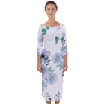 Floral pattern Quarter Sleeve Midi Bodycon Dress
