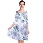 Floral pattern Quarter Sleeve Waist Band Dress