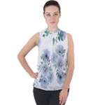 Floral pattern Mock Neck Chiffon Sleeveless Top