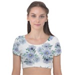 Floral pattern Velvet Short Sleeve Crop Top 