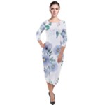 Floral pattern Quarter Sleeve Midi Velour Bodycon Dress