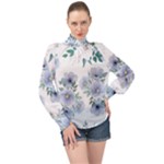 Floral pattern High Neck Long Sleeve Chiffon Top