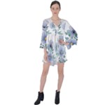 Floral pattern V-Neck Flare Sleeve Mini Dress