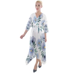 Quarter Sleeve Wrap Front Maxi Dress 