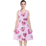 Emoji Heart V-Neck Midi Sleeveless Dress 