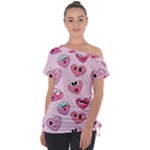 Emoji Heart Off Shoulder Tie-Up Tee