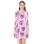 Emoji Heart Long Sleeve V-neck Flare Dress