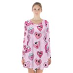 Emoji Heart Long Sleeve Velvet V-neck Dress