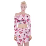 Emoji Heart Off Shoulder Top with Mini Skirt Set