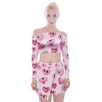 Emoji Heart Off Shoulder Top with Mini Skirt Set