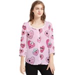 Emoji Heart Chiffon Quarter Sleeve Blouse