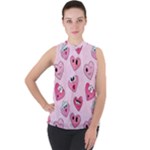 Emoji Heart Mock Neck Chiffon Sleeveless Top