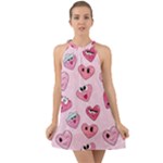 Emoji Heart Halter Tie Back Chiffon Dress