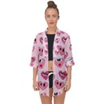 Emoji Heart Open Front Chiffon Kimono