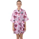 Emoji Heart Half Sleeve Satin Kimono 