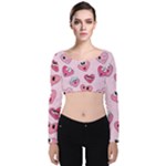 Emoji Heart Velvet Long Sleeve Crop Top