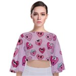 Emoji Heart Tie Back Butterfly Sleeve Chiffon Top