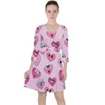 Emoji Heart Quarter Sleeve Ruffle Waist Dress