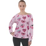 Emoji Heart Off Shoulder Long Sleeve Velour Top