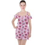 Emoji Heart Ruffle Cut Out Chiffon Playsuit